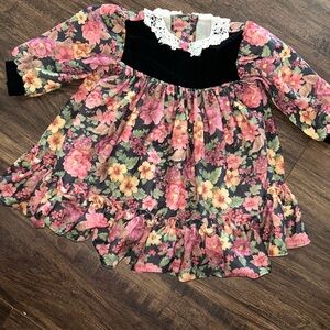 Vintage Jolene floral Long Sleeve Dress with Lace Collar